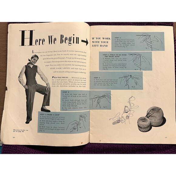 Crocheted pattern book 1940s hat purse gloves beadspread - Picture 4 of 16